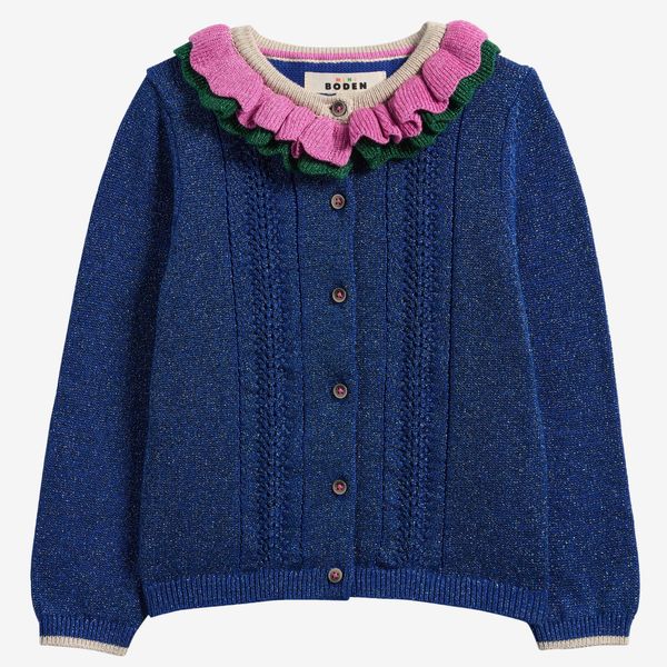 Mini Boden Kids' Sparkle Frill Neck Cardigan