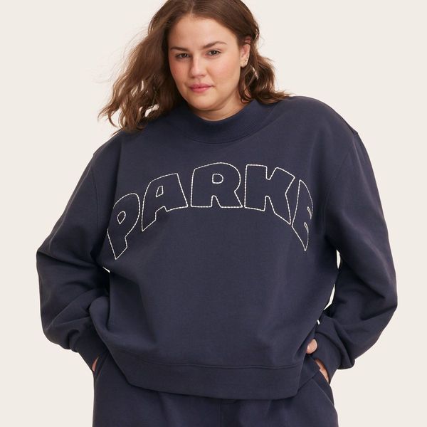Women's Mockneck Pullover Sweatshirt - Parke x Target Navy Blue 1X-2X