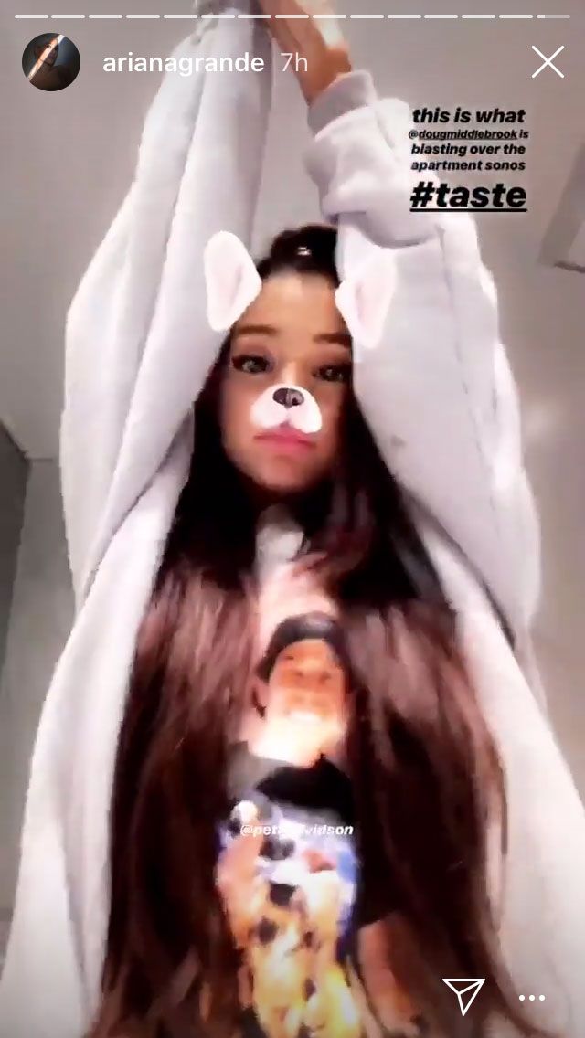 Ariana Grande Wears Sweatshirt With Pete Davidson's Face on It