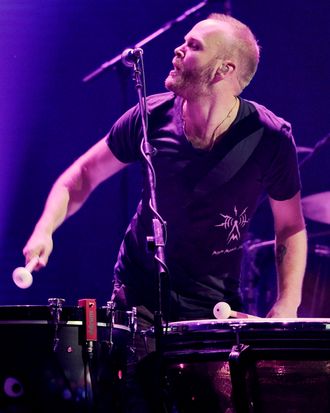 Coldplay drummer Will Champion performs at the iHeartRadio Music Festival at the MGM Grand Garden Arena September 23, 2011 in Las Vegas, Nevada.