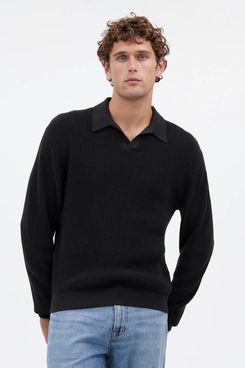 Madewell Johnny-Collar Sweater Polo Shirt in Merino Wool - Dark Bottle