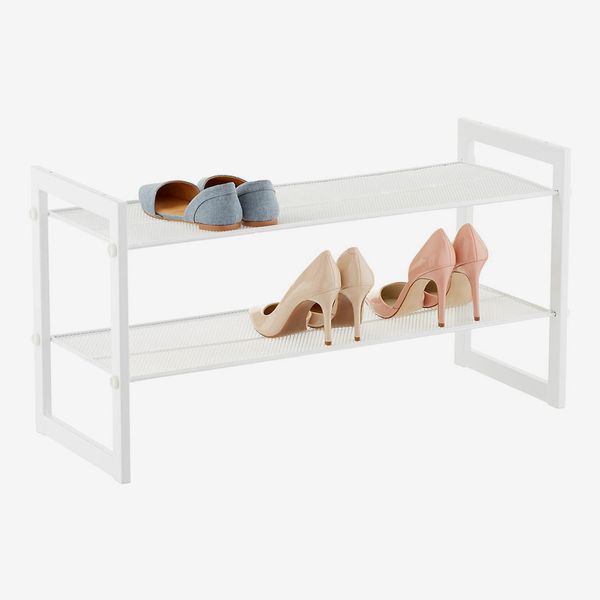 White 2-Tier Stackable Mesh Shoe Shelf