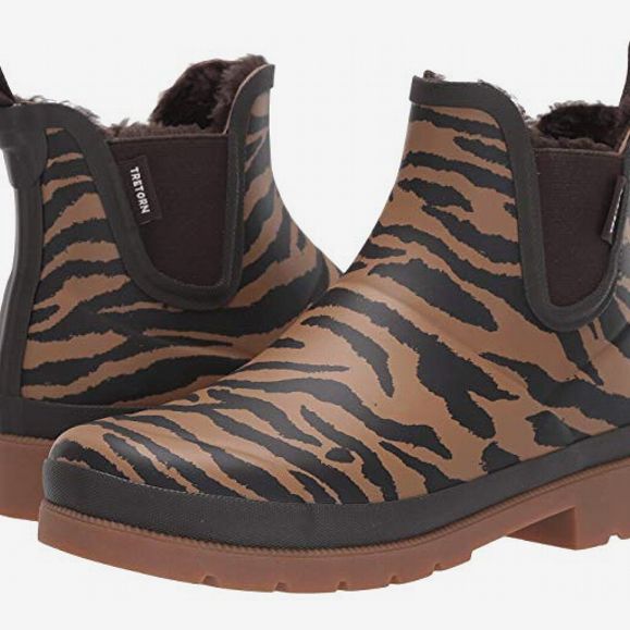 Short Chelsea boot style Tretorn Linawnt rain boots in a muted tan and black tiger print lined with faux-shearling. 33 Things on Sale You’ll Actually Want to Buy: From Adidas to Le Creuset - The Strategist