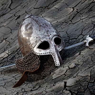 Viking helmet and sword.
