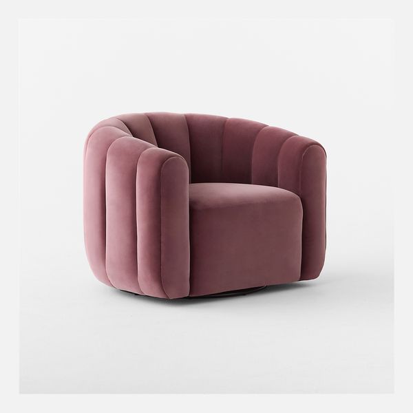 CB2 Fitz Channeled Rose Velvet Swivel Chair