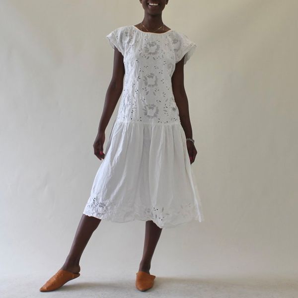 Vintage White Cotton Broderie Anglaise Dress