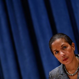 Susan Rice, the U.S. Permanent Representative to the United Nations, listens to a question at a press conference at the UN December 2, 2010 in New York City. Rice is taking over the rotating UN Security Council presidency for the month of December, and she briefed reporters about the Council's plans until the end of the year.