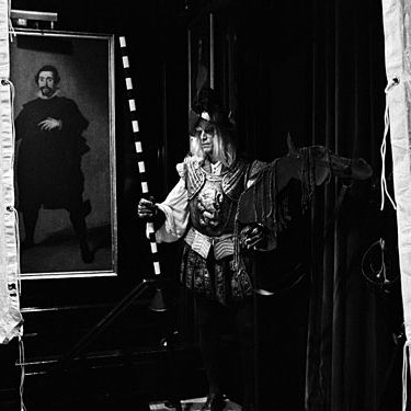 Danson waiting to make his entrance as Don Quixote