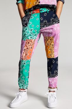Sun + Stone Men's Marcus Straight-Fit Colorblocked Bandana-Print Patchwork Pants