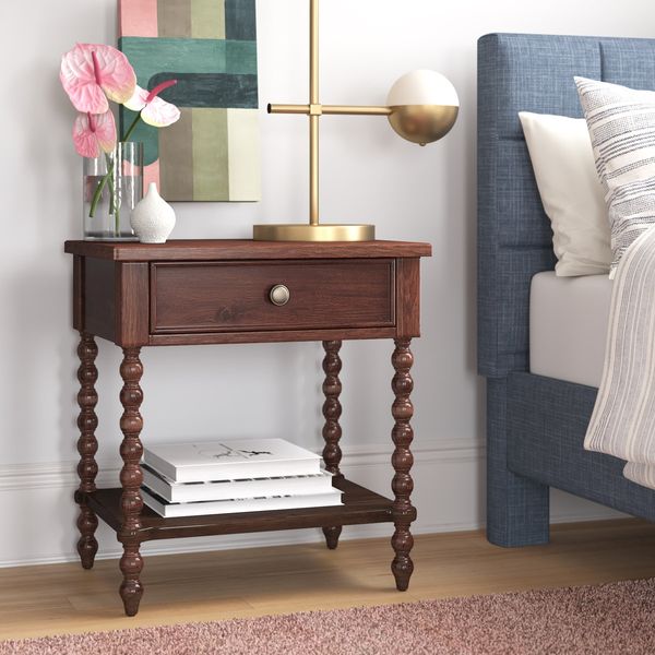 Madison Park Signature Beckett Turned Wood Spindle Nightstand with Drawer & Shelf