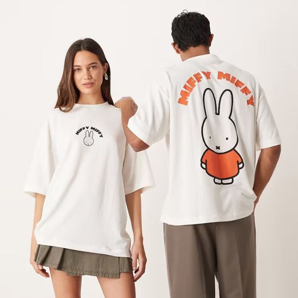 ASOS DESIGN unisex oversized textured T-shirt with Miffy prints in white