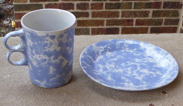 Bennington Potters Vermont Agate Morning Glory Blue Mug and Small Plate