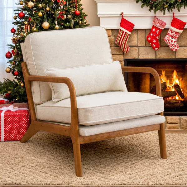 George Oliver Lemley Mid Century Solid Wood Accent Chair Upholstered Armchair