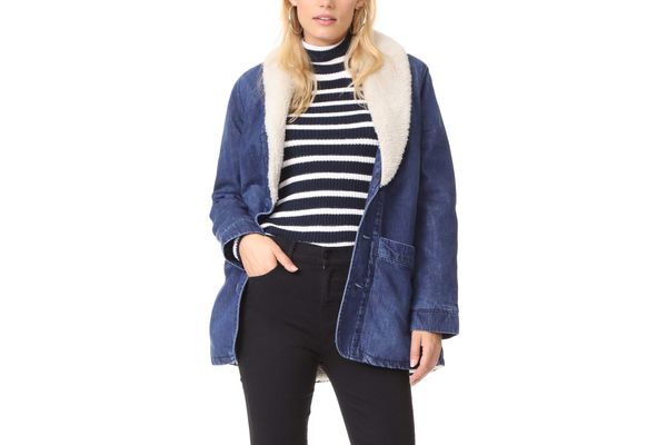 Rolla’s Denim Pea Coat With Sherpa Lining