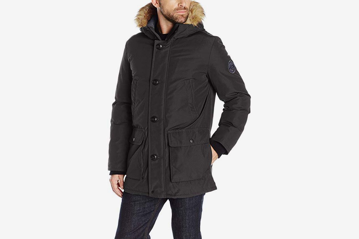 Jinmen Mens Fleece Hooded Down Jacket Winter Windproof Warm Fur Coat Parka Top