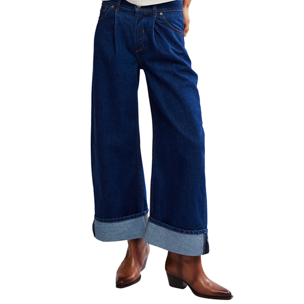 Free People Alia Cuffed High Waist Wide Leg Jeans