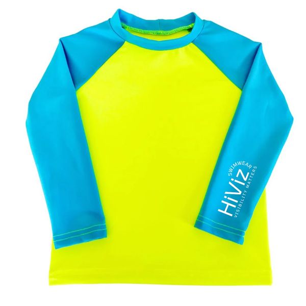 HiViz Kids’ Neon Rash Guard – Neon Yellow and Blue | UPF 50+