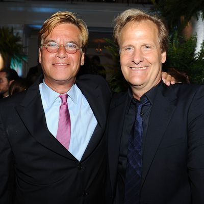 HOLLYWOOD, CA - JUNE 20: Writer Aaron Sorkin and actor Jeff Daniels attend the after party for HBO's New Series 'Newsroom' Los Angeles Premiere at Boulevard3 on June 20, 2012 in Hollywood, California. (Photo by Angela Weiss/Getty Images)