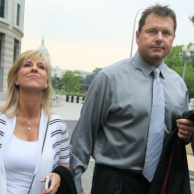 WASHINGTON, DC - JULY 06: Baseball pitching star Roger Clemens and his wife Debbie arrive at the U.S. District Court on July 6, 2010 in Washington, DC. Seven-time Cy Young Award winner Clemens is on trial for making false statements, perjury and obstructing Congress when he testified in a February 2008 inquiry by the House Oversight and Government Affairs Committee on his alleged use of performance enhancing drugs. (Photo by Mark Wilson/Getty Images)