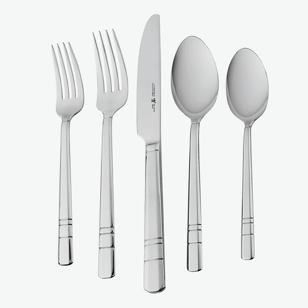Stone & Beam Traditional Stainless Steel Flatware Silverware Set Service for 4 20-Piece Silver with Dotted Trim 