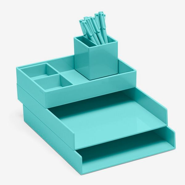 Poppin Aqua Super Stacked Desk Set