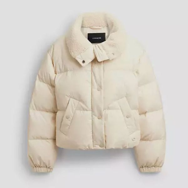 Coach Cropped Puffer with Sherpa Collar