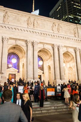 The scene outside the New York Public Library.