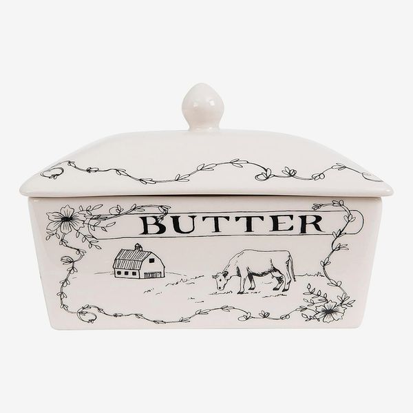 Creative Co-Op Country Stoneware Butter Dish with Lid