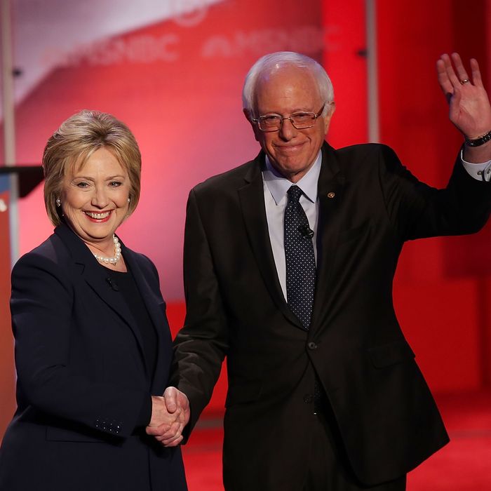 Democratic Presidential Candidates Hillary Clinton And Bernie Sanders Debate In Durham, New Hampshire