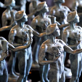 Finished bronze Screen Actors Guild Award statuettes at the American Fine Arts Foundry on January 19, 2012 in Burbank, California..The 18th Annual SAG Awards, which honors outstanding motion picture and primetime television performances in 13 categories including the distinctive ensemble awards, are to be held in Los Angeles on January 29, 2012.