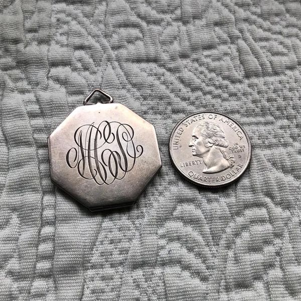 Vintage Art Deco Sterling Silver Octagonal Locket Pendant Monogrammed