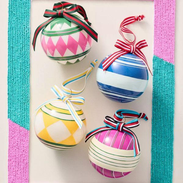 Anthropologie Colorful Glass Ornaments, Set of 4