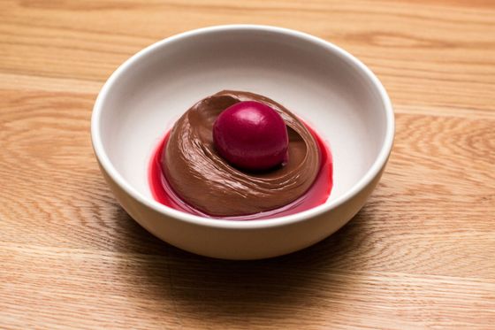 Chocolate ganache, mezcal, blood orange, beet sorbet