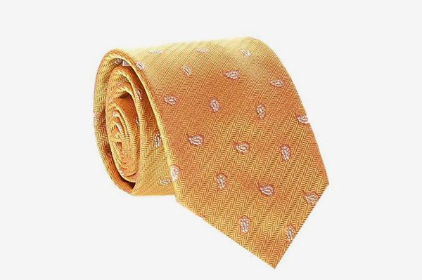 Herringbone Pattern Woven Silk Necktie Gold