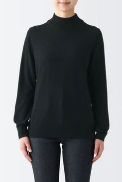 Muji Non-Itchy Washable Ribbed Mock Neck Sweater