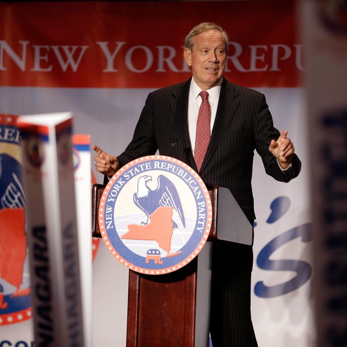 Former New York Governor George Pataki speaks during the New York State Republican Convention in Rye Brook, N.Y., Wednesday, May 14, 2014. (AP Photo/Seth Wenig)