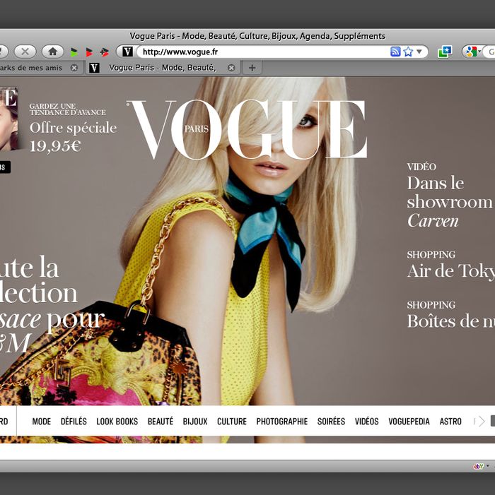 The homepage of French Vogue's forthcoming website.