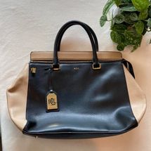 Ralph Lauren Tote Handbag Two-tone Tan and Black