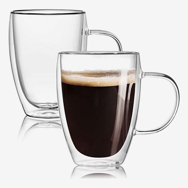 2-Pack 12 Oz Double Walled Glass Coffee Mugs with Handle