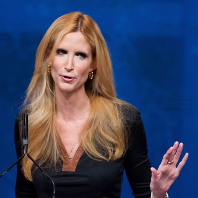Author Ann Coulter speaks during an address to the 39th Conservative Political Action Committee February 10, 2012 at a hotel in Washington, DC. AFP PHOTO/Mandel NGAN (Photo credit should read MANDEL NGAN/AFP/Getty Images)