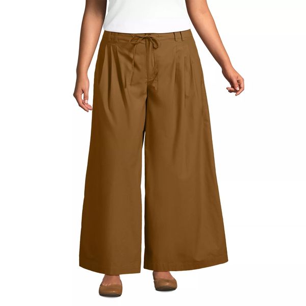 Lands' End Women's Poplin Mid Rise Pleated Slouchy Pants - Plus Size