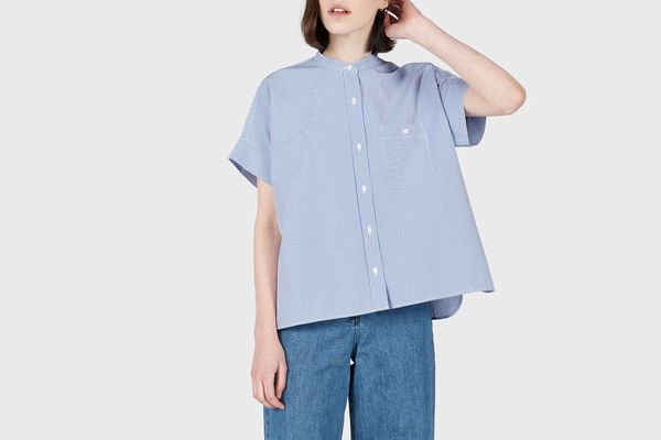 Everlane Cotton Poplin Collarless Short-Sleeve Square Shirt