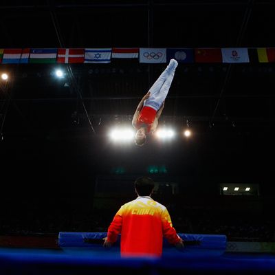 Lu Chunlong of China competes in the men?s trampoline final in the gymnastics event at the National Indoor Stadium on Day 11 of the Beijing 2008 Olympic Games on August 19, 2008 in Beijing, China. 