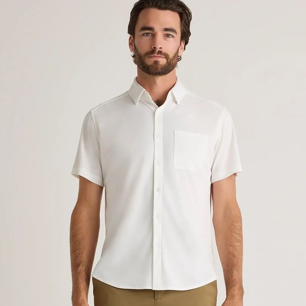 Quince Men's Commuter Stretch Pique Short Sleeve Button Down
