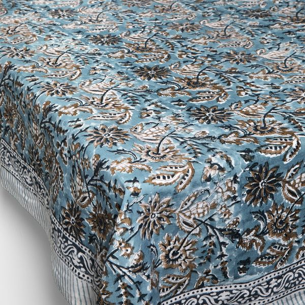 Chamois Indian Summer Block-Printed Linen Tablecloth