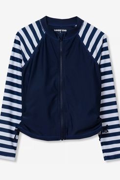 Lands’ End Girls Chlorine Resistant Long Sleeve Zip Front Rash Guard
