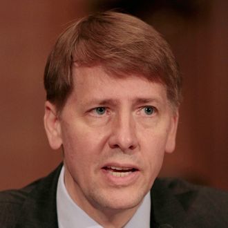 Richard Cordray testifies during his confirmation hearing before the Senate Banking, Housing and Urban Affairs Committee on Captiol Hill September 6, 2011 in Washington, DC. Former Ohio Attorney General Cordray has been nominated by President Barack Obama to be the first director of the United States Consumer Financial Protection Bureau.