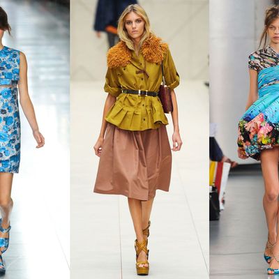 From left: spring looks from Christopher Kane, Burberry, and Mary Katrantzou