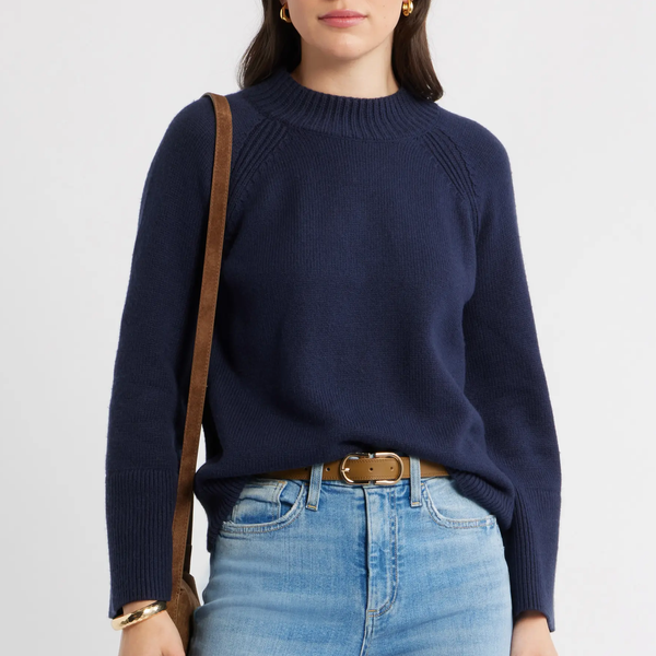 Caslon Bell Sleeve Mock-Neck Merino Wool & Cotton Sweater
