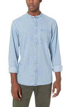 Amazon Brand Goodthreads Men’s Standard-Fit Long-Sleeve Band-Collar Denim Shirt light Blue